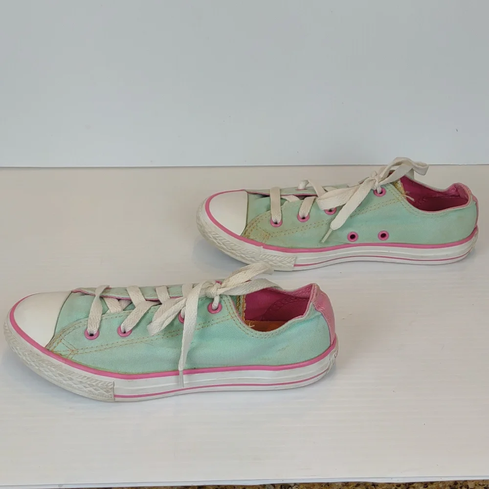 Converse Youth All Star Low Double Tongue Laces Sneakers Skate Shoes Pink & Mint